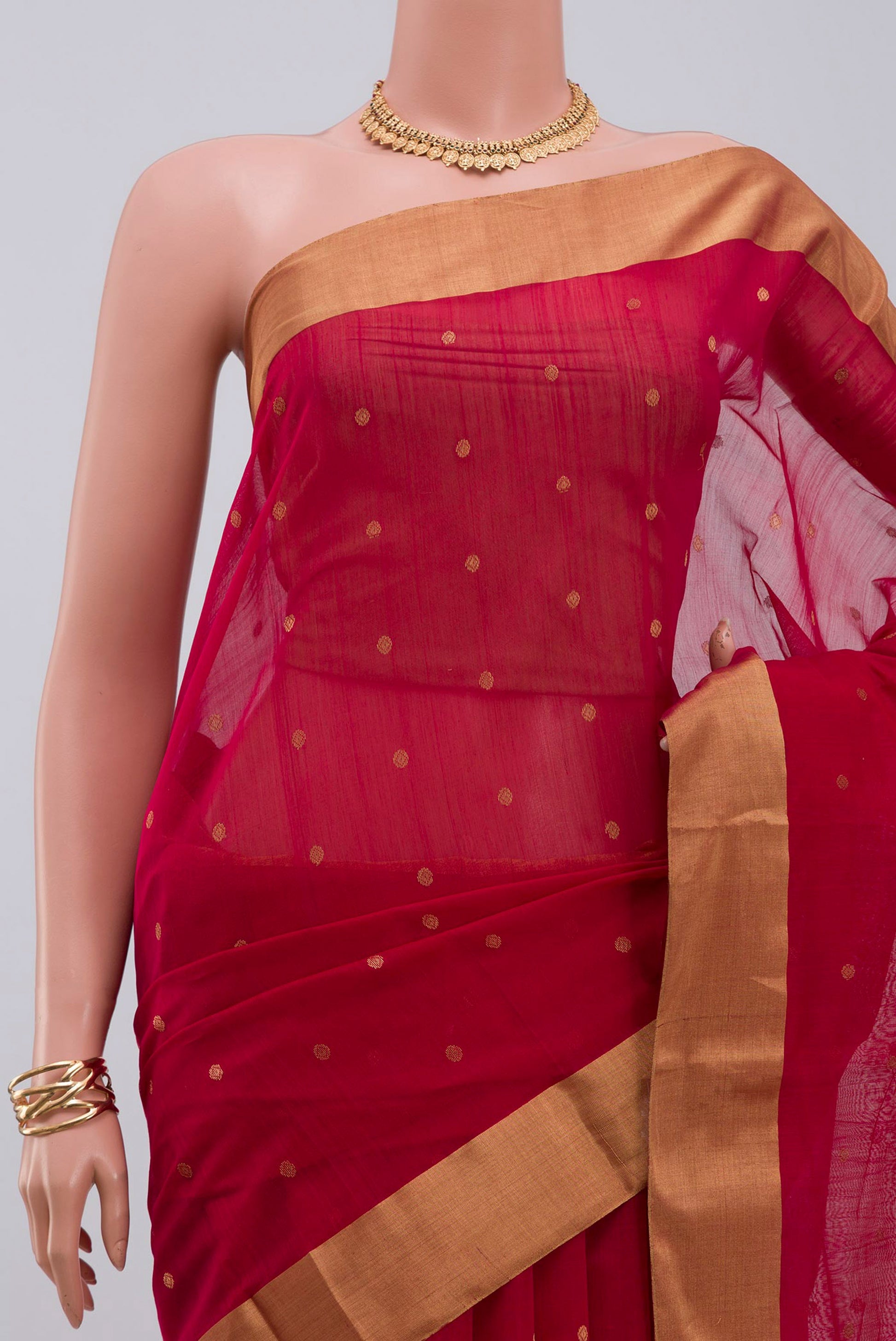 Border image of Pink Chanderi Silk Cotton Saree with Zari Butta on the body and Zari Border. 