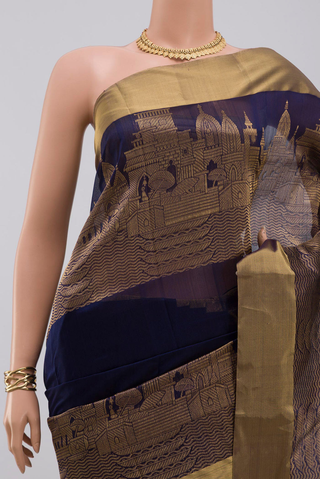 Border image of Blue Chanderi Silk Cotton Saree with Plain Body and Zari Border. 