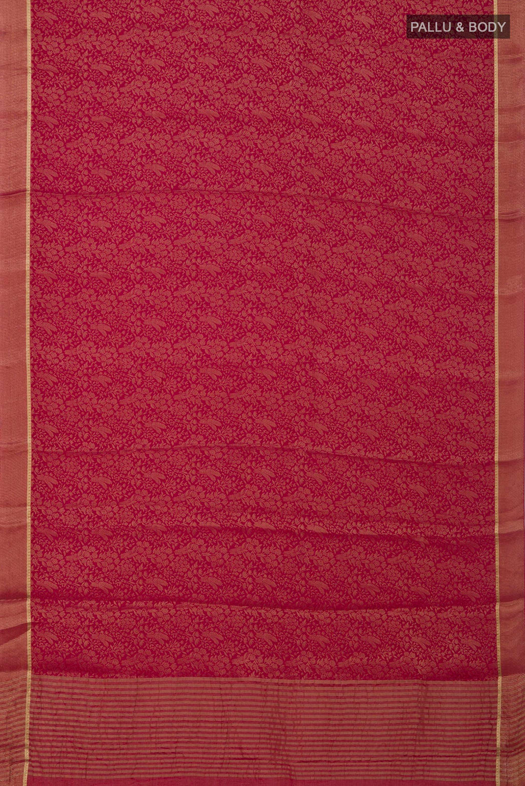 Flat view of Pink Mysore Georgette Saree with Zari Brocade on the body and Zari Border. 