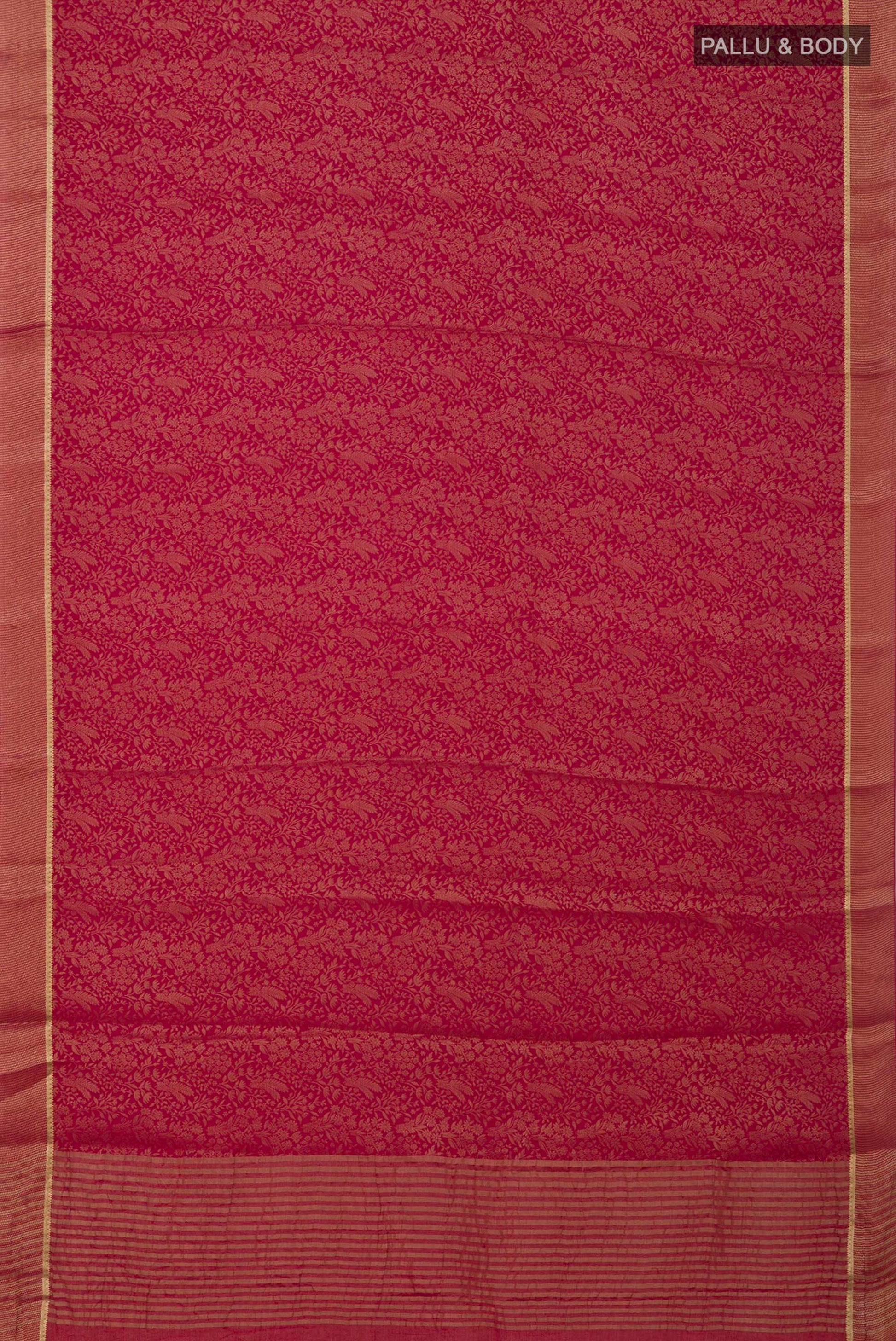 Flat view of Pink Mysore Georgette Saree with Zari Brocade on the body and Zari Border. 