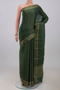 Green Mysore Georgette Saree with Fancy on the body and Fancy Border.  displayed on a mannequin
