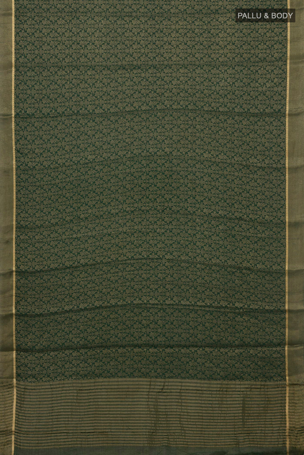 Flat view of Green Mysore Georgette Saree with Fancy on the body and Zari Border. 