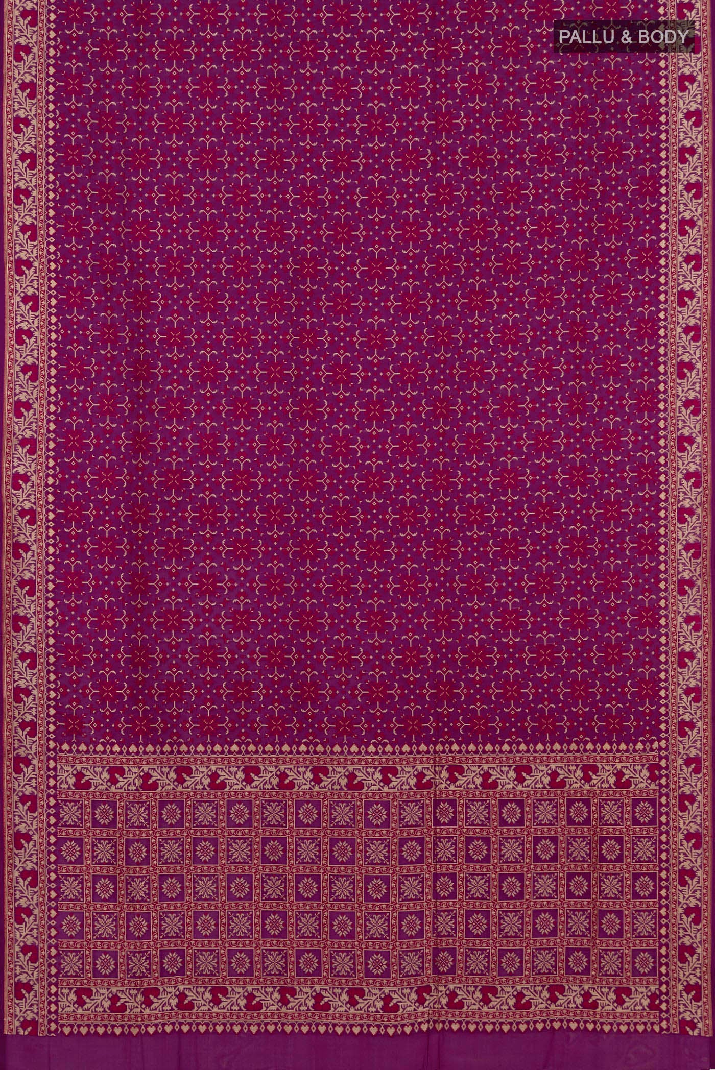 Flat view of Purple Banarasi Saree with Fancy on the body and Fancy Border. 