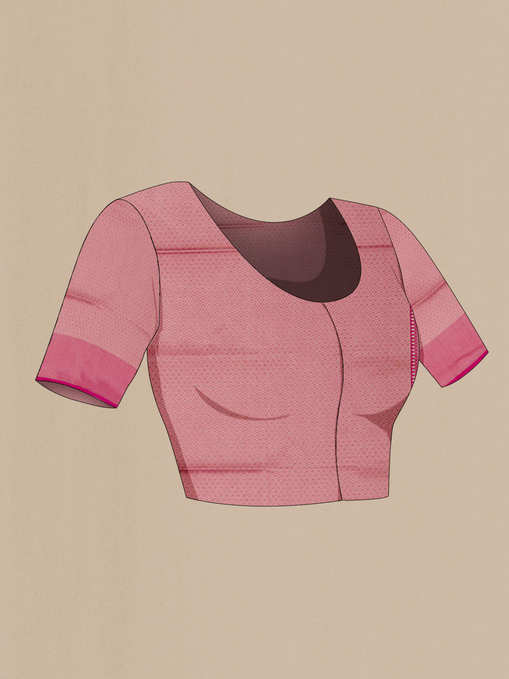 Close up image of the blouse of Pink Banarasi Saree with Fancy on the body and Fancy Border. 