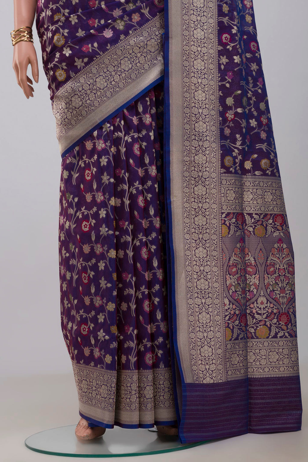 Pleats and pallu of Blue Banarasi Saree with Fancy on the body and Fancy Border. 