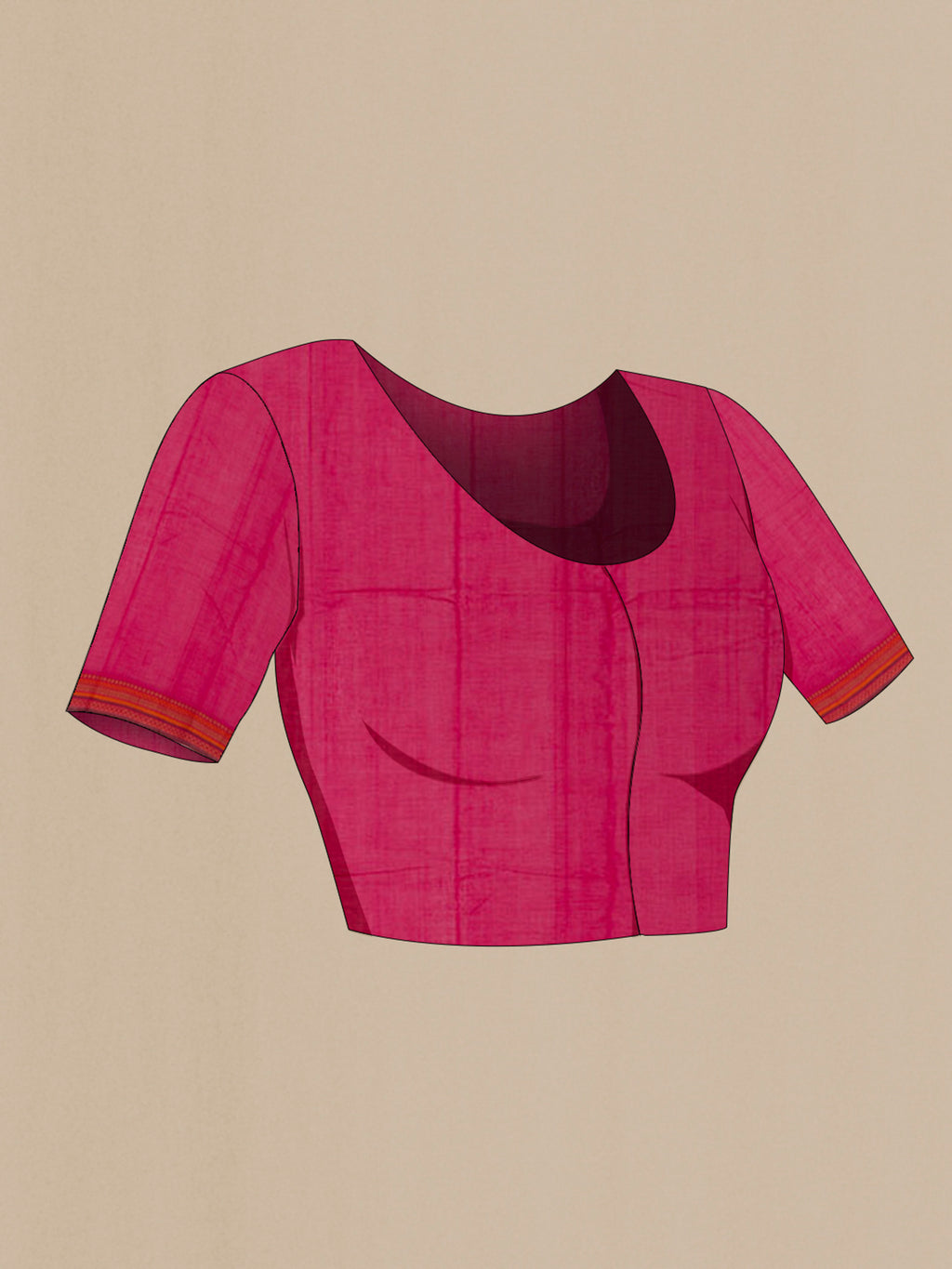 Close up image of the blouse of Pink Kanchi Cotton Saree with Thread Butta on the body and Thread Border. 