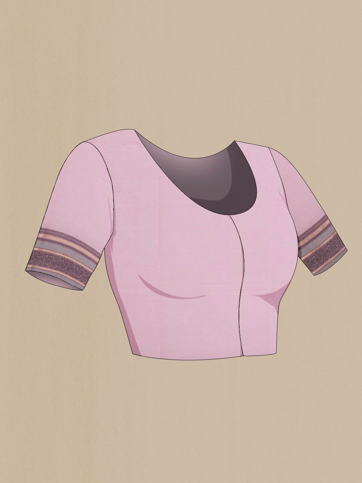 Close up image of the blouse of Pink Silk Cotton Saree with Checked design on the body and Thin Zari Line. 