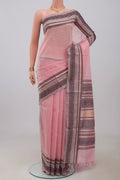 Pink Silk Cotton Saree with Checked design on the body and Thin Zari Line.  displayed on a mannequin