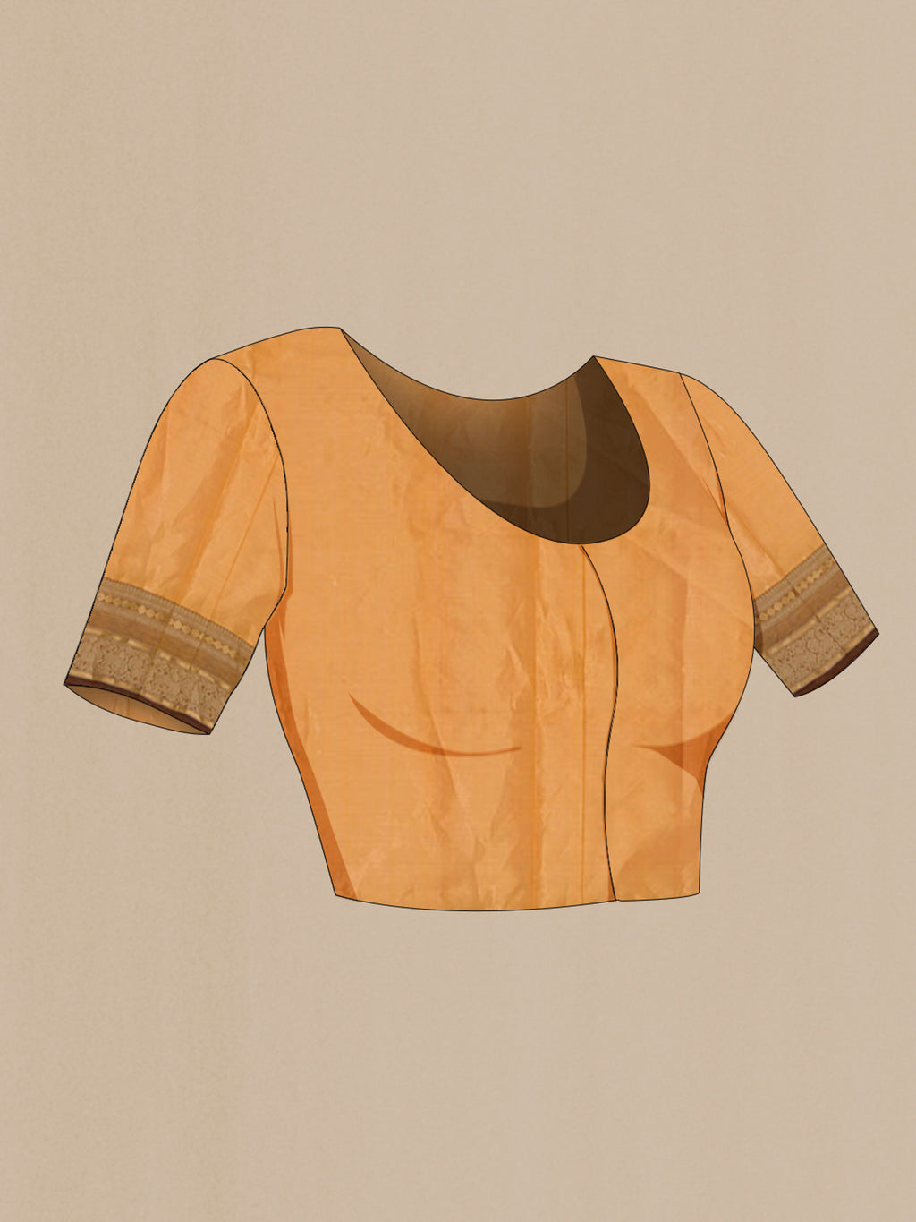 Close up image of the blouse of Yellow Silk Cotton Saree with Stripes on the body and Zari Border. 