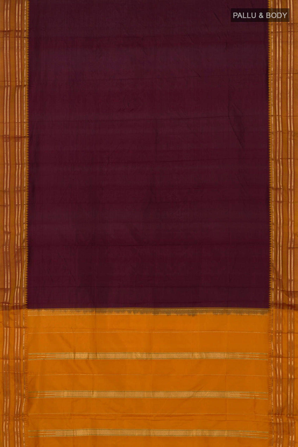 Flat view of Coffee Brown Narayanpet Silk Saree with Plain Body and Zari Border. 