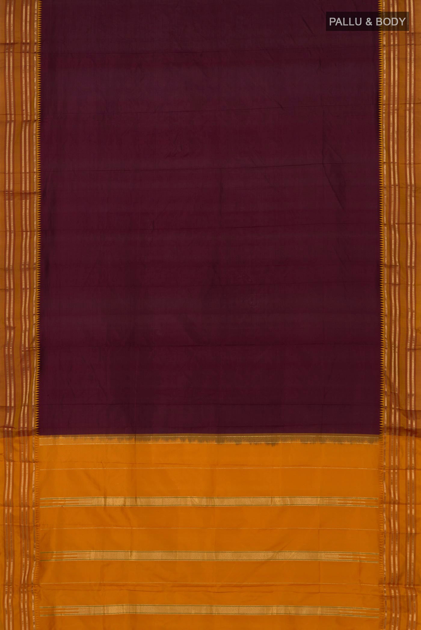 Flat view of Coffee Brown Narayanpet Silk Saree with Plain Body and Zari Border. 