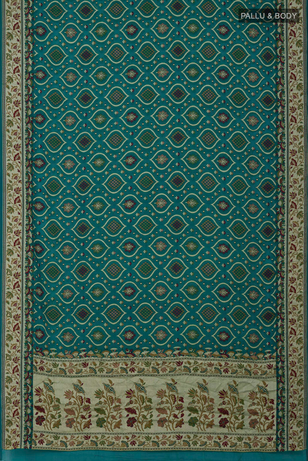 Flat view of Green Georgette Saree with Fancy on the body and Fancy Border. 