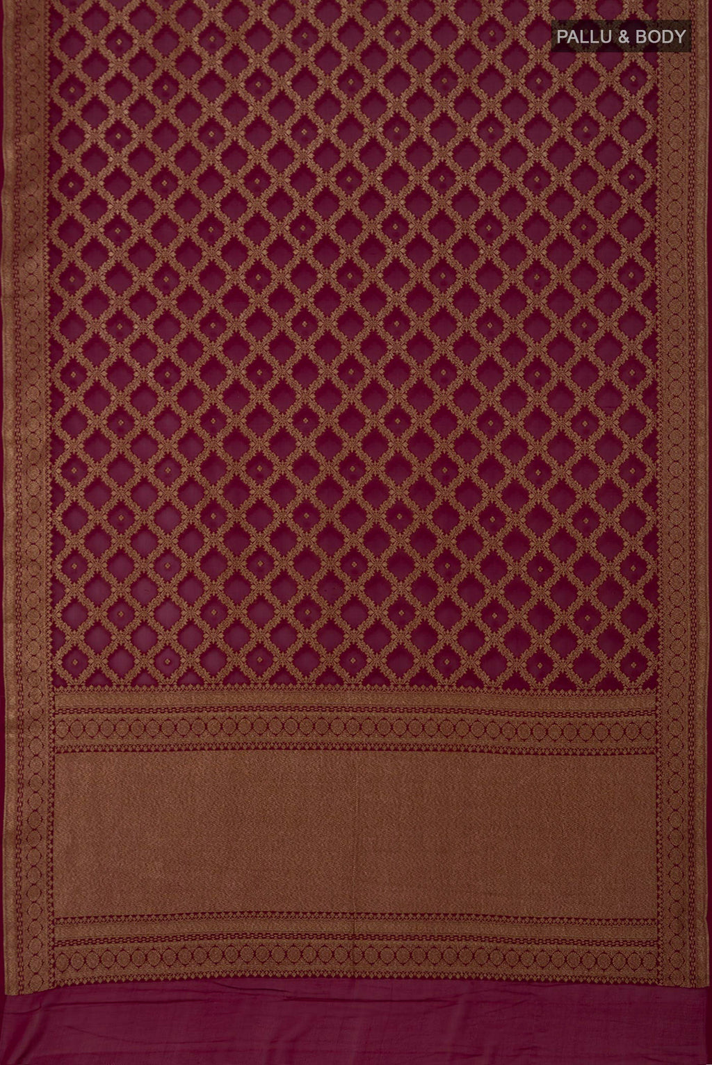 Flat view of Maroon Georgette Saree with Fancy on the body and Fancy Border. 