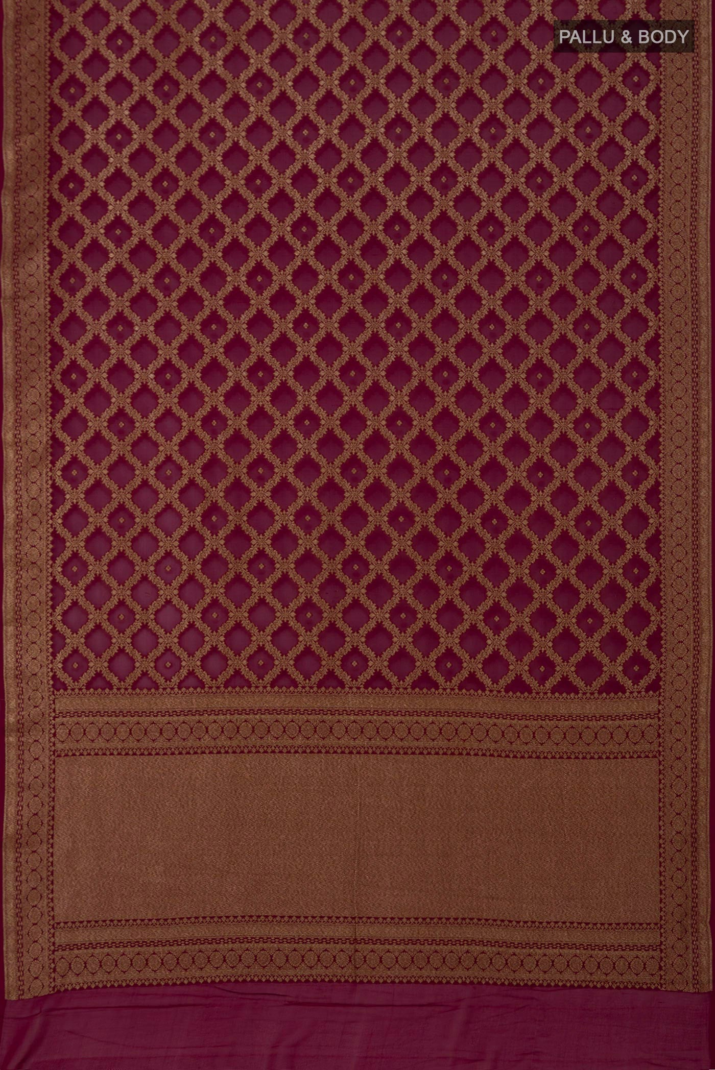 Flat view of Maroon Georgette Saree with Fancy on the body and Fancy Border. 