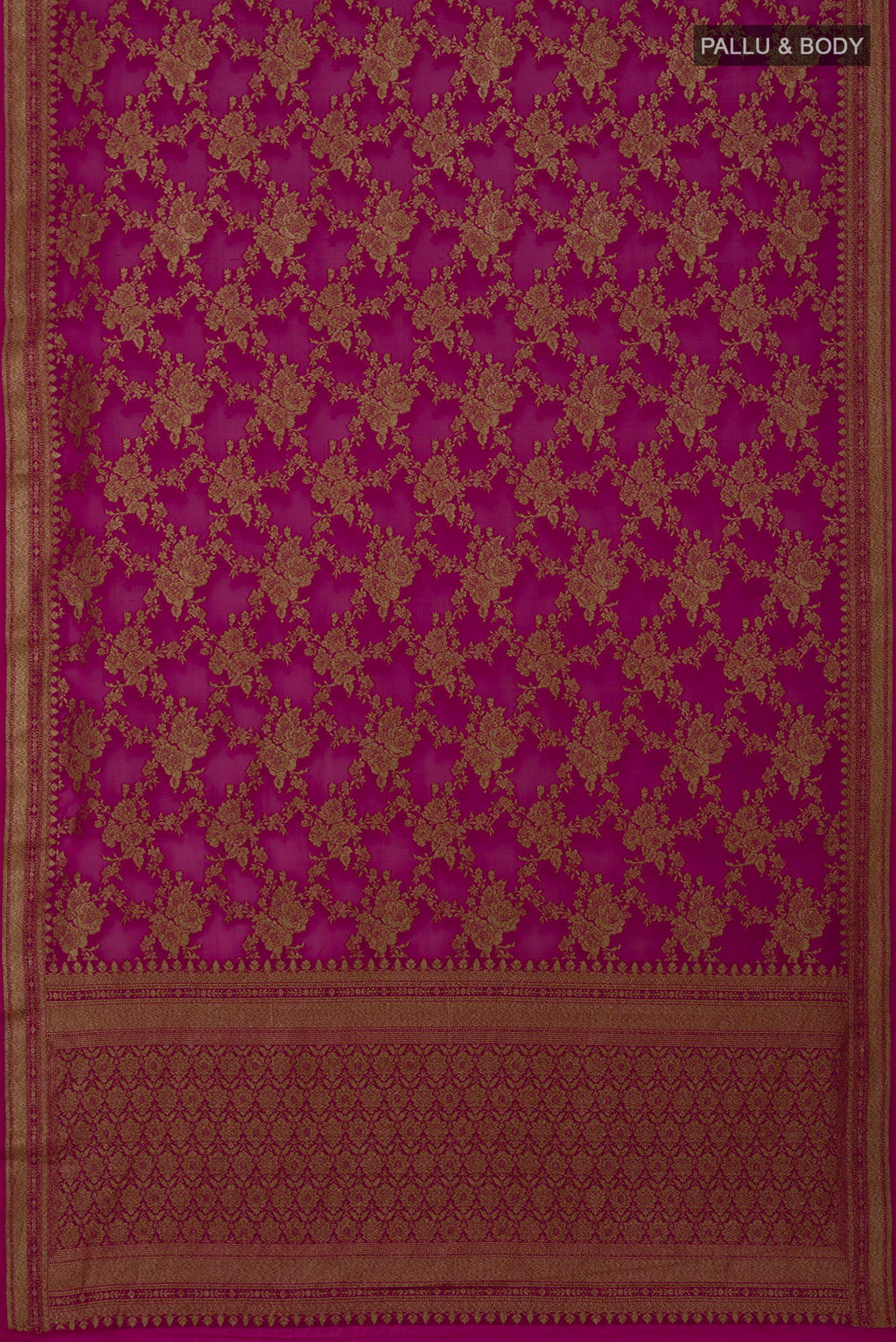 Flat view of Pink Georgette Saree with Fancy on the body and Fancy Border. 