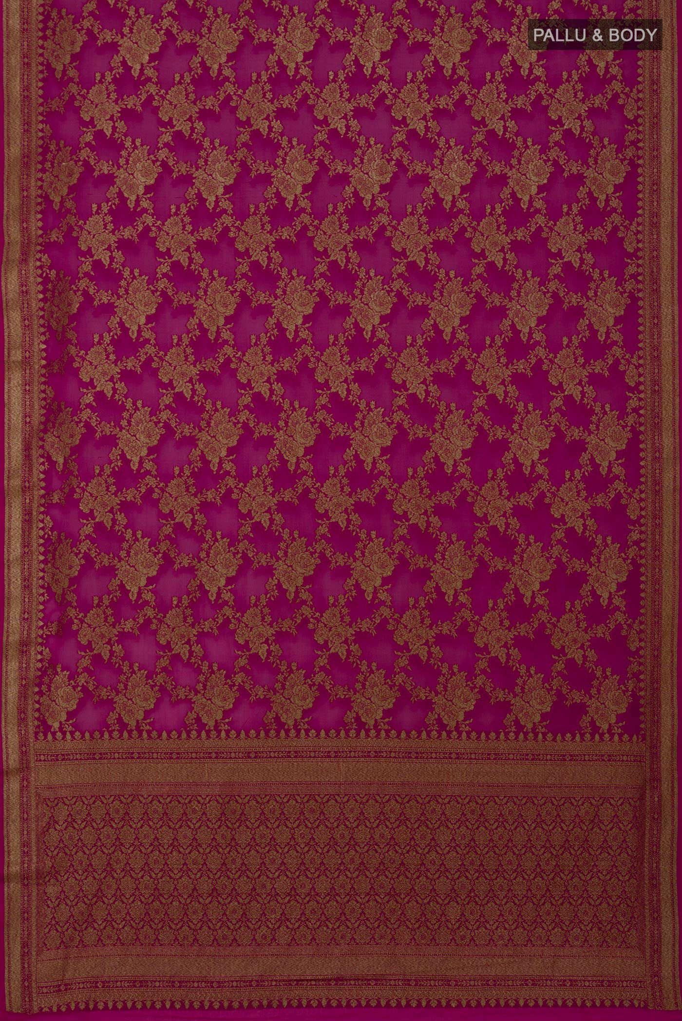 Flat view of Pink Georgette Saree with Fancy on the body and Fancy Border. 