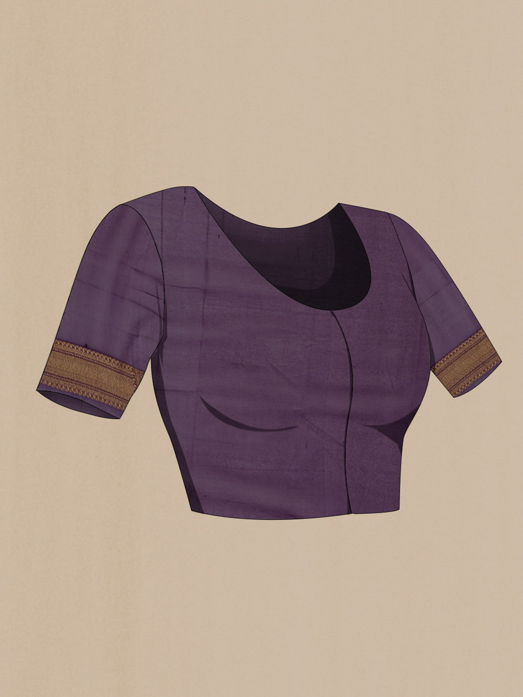 Close up image of the blouse of Purple Banarasi Georgette Saree with Zari Brocade on the body and Zari Border. 