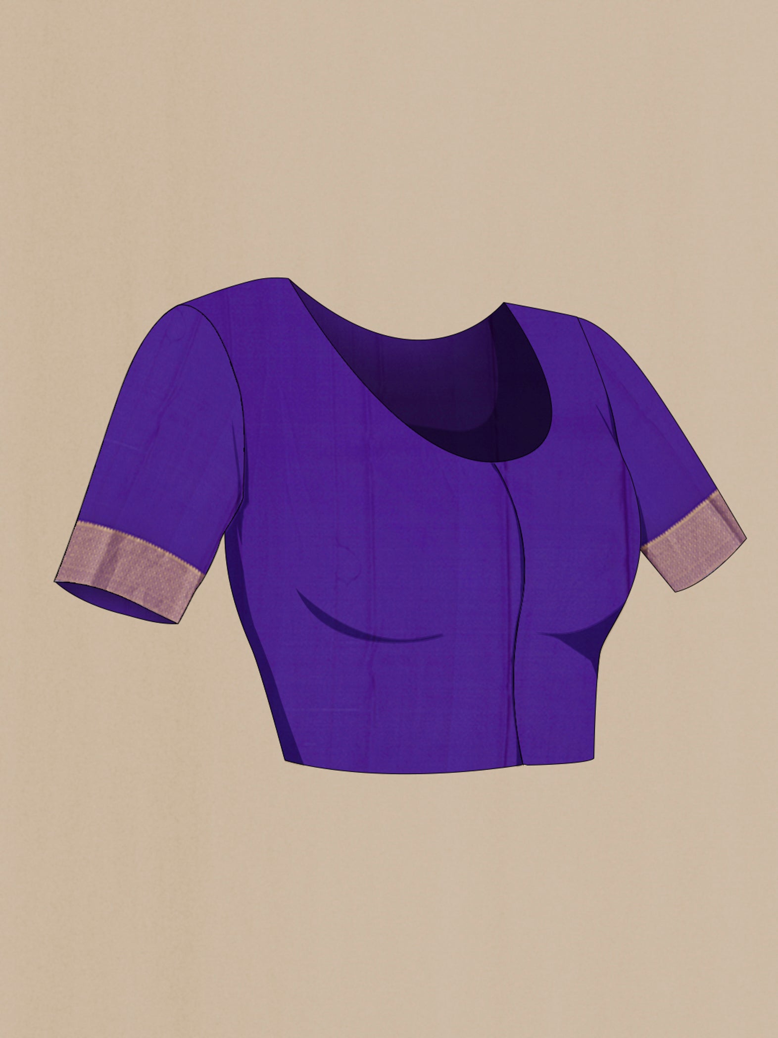 Close up image of the blouse of Blue Mysore Crepe Saree with Zari Brocade on the body and Zari Border. 