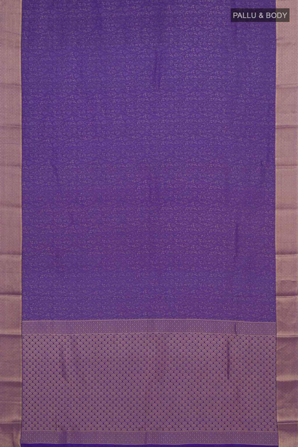 Flat view of Blue Mysore Crepe Saree with Zari Brocade on the body and Zari Border. 