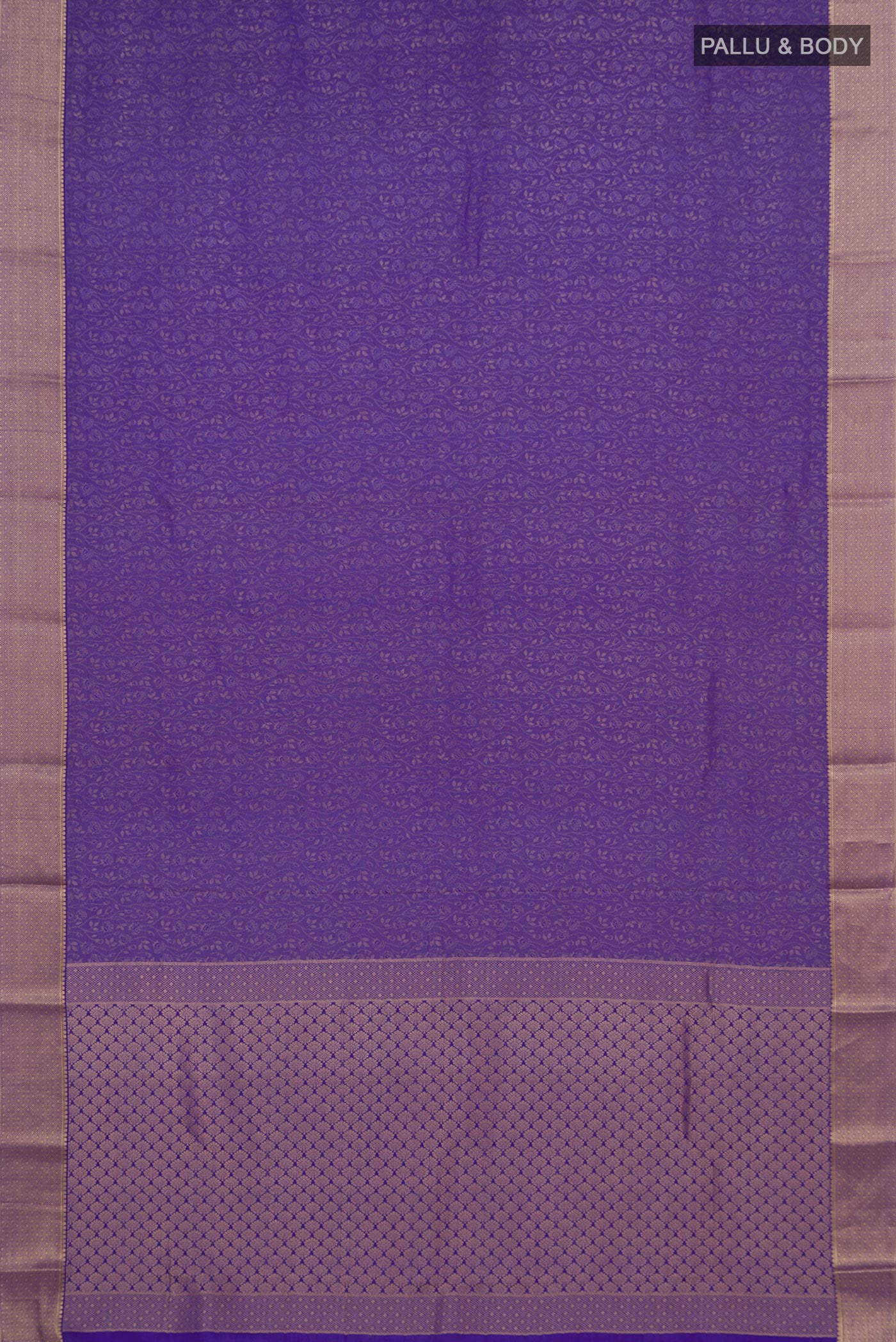 Flat view of Blue Mysore Crepe Saree with Zari Brocade on the body and Zari Border. 