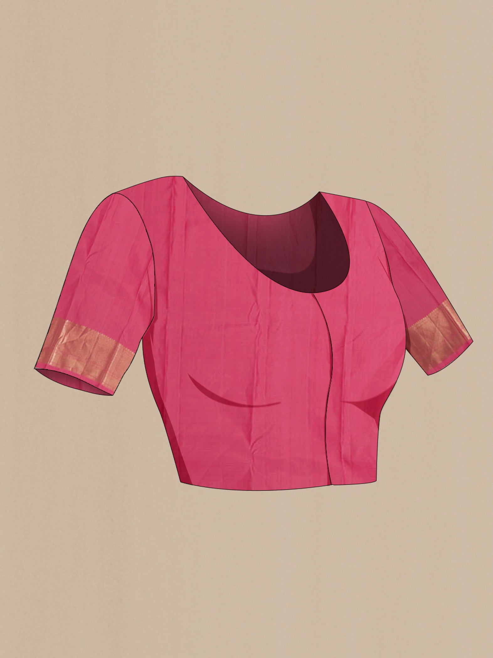 Close up image of the blouse of Pink Kanjivaram Silk Saree with Jacquard With Zari Butta on the body and Zari Border. 