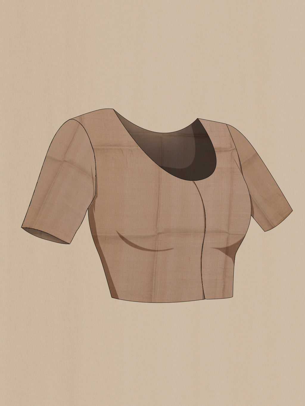 Close up image of the blouse of Beige Tussar Silk Saree with Floral Print on the body and Thin Zari Line. 