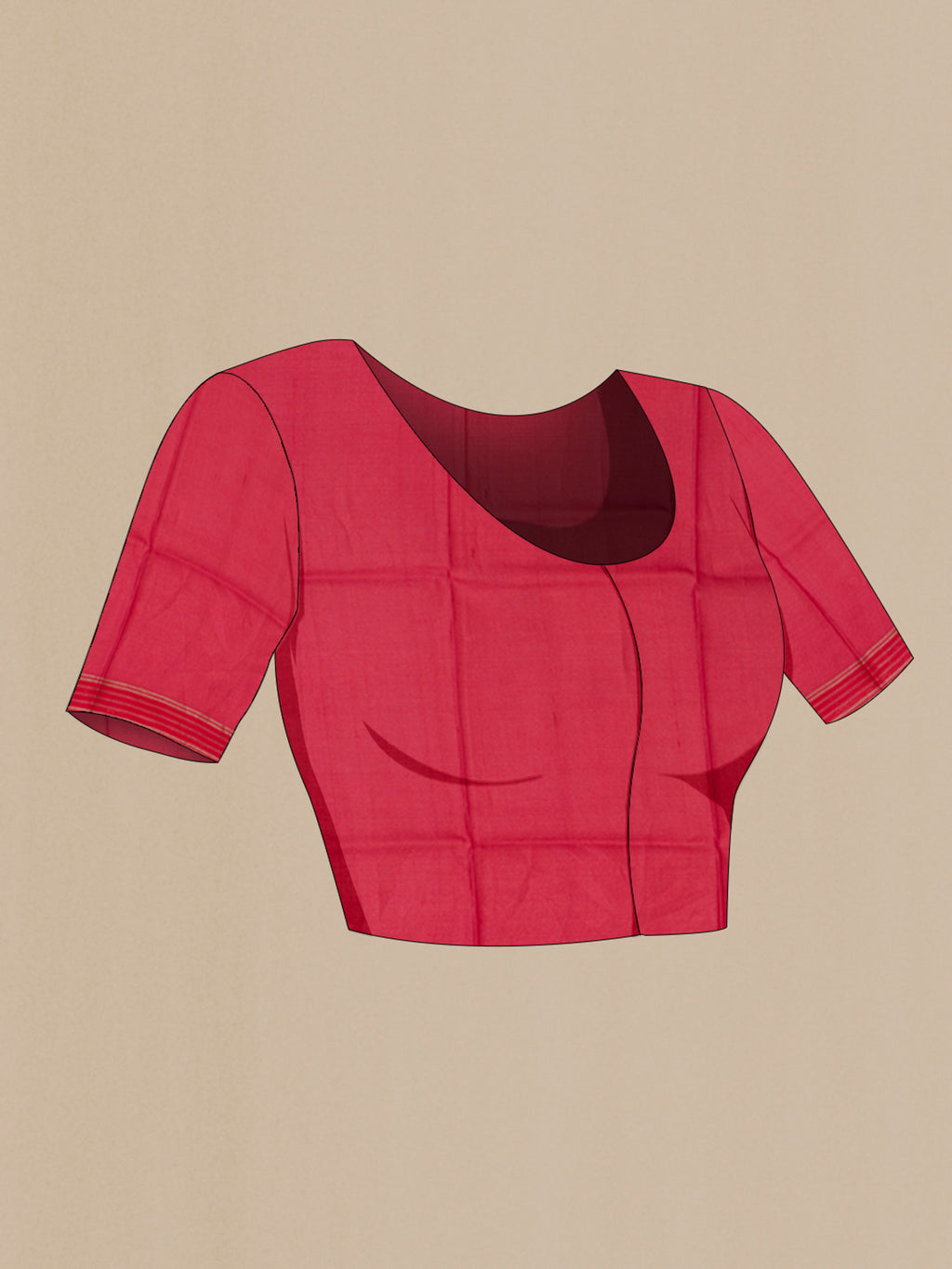 Close up image of the blouse of Red Tussar Silk Saree with Printed design on the body and Printed Border. 