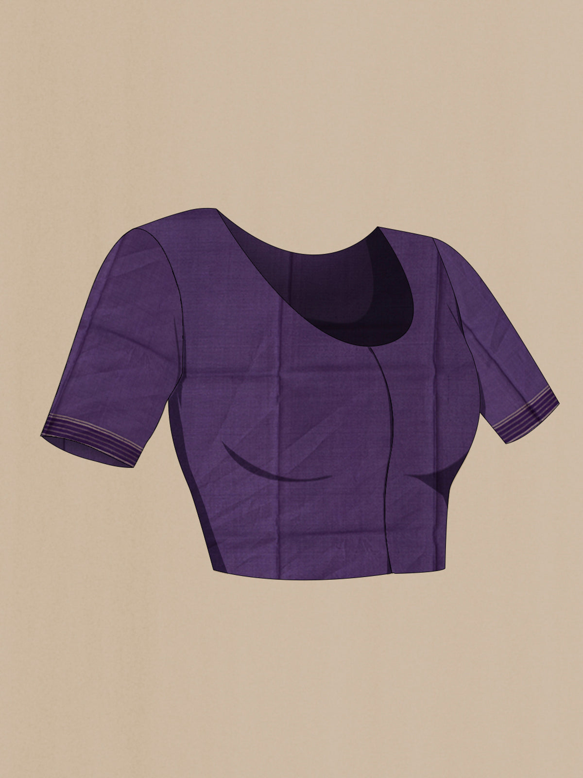 Close up image of the blouse of Pure Silk Purple Tussar Saree with Bandhani Print on the body and Printed Border. 