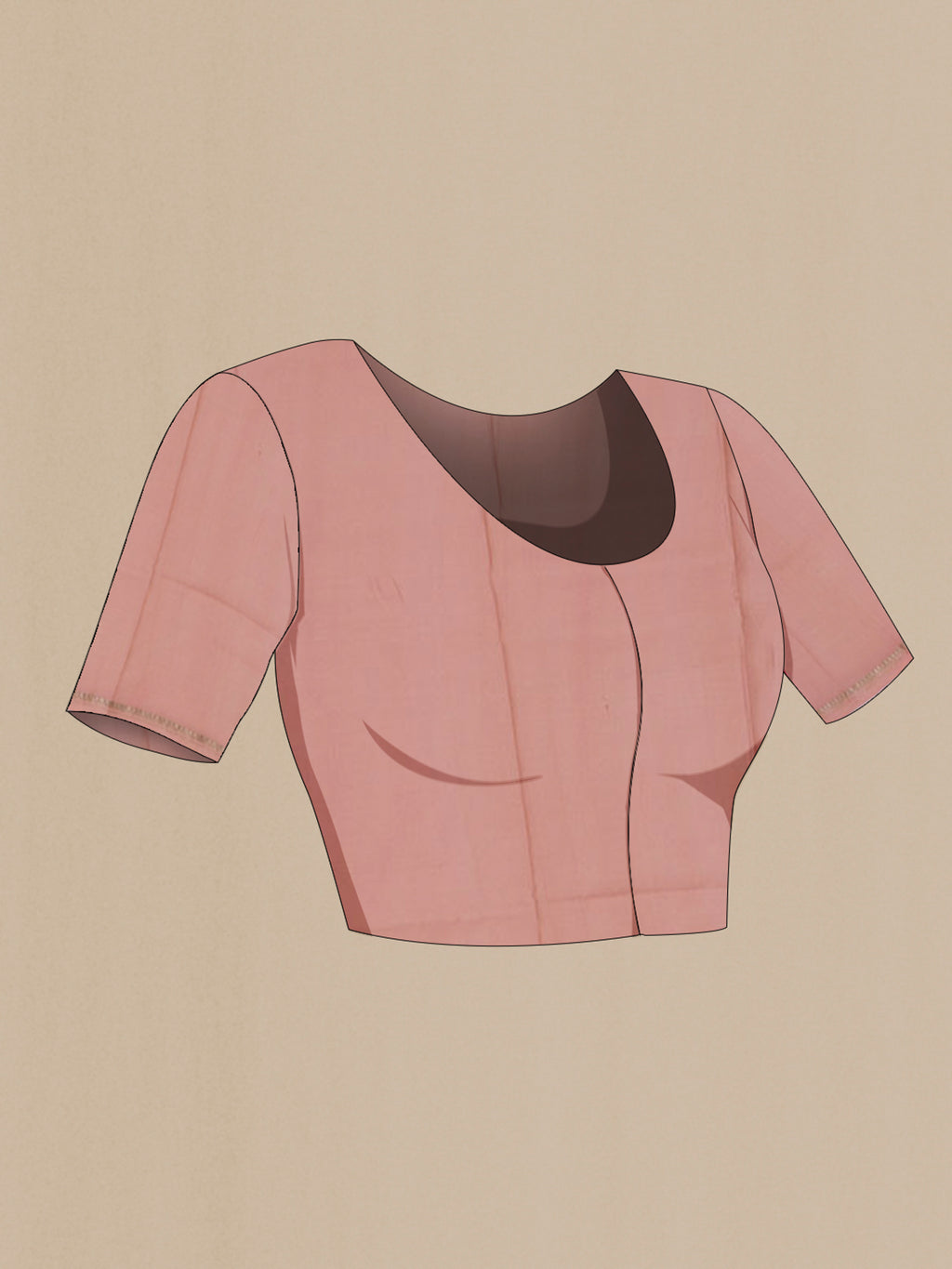 Close up image of the blouse of Peach Tussar Saree with Floral Print on the body and Zari Border. 