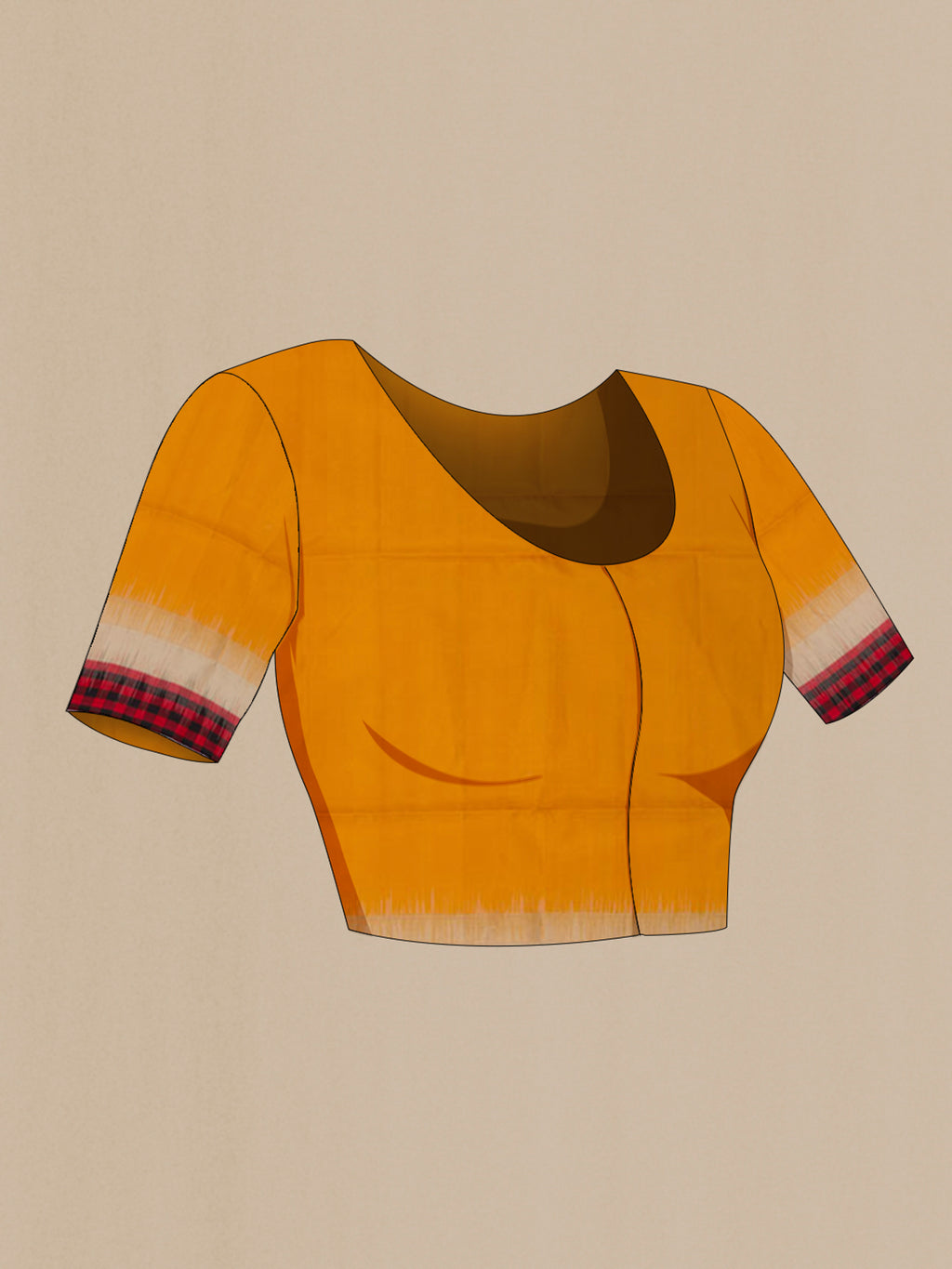 Close up image of the blouse of Yellow Soft Silk Saree with Zari Butta on the body and Fancy Border. 