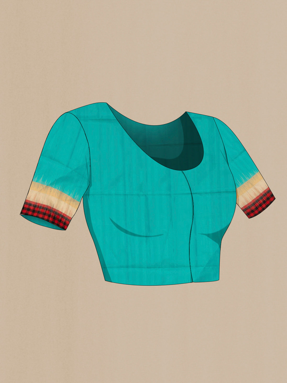 Close up image of the blouse of Blue Soft Silk Saree with Zari Butta on the body and Thin Zari Line. 