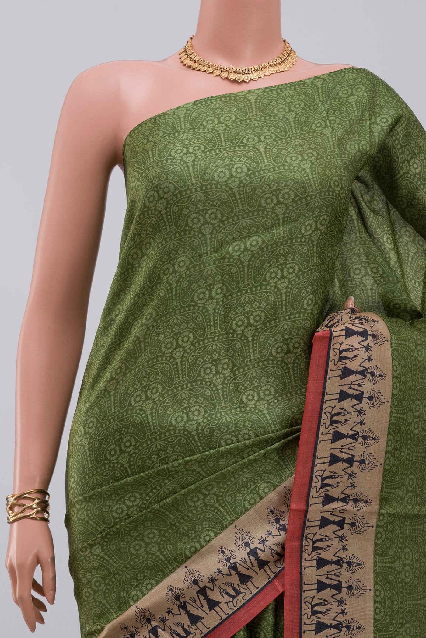 Border image of Green Printed Silk Saree with Printed design on the body and Printed Border. 
