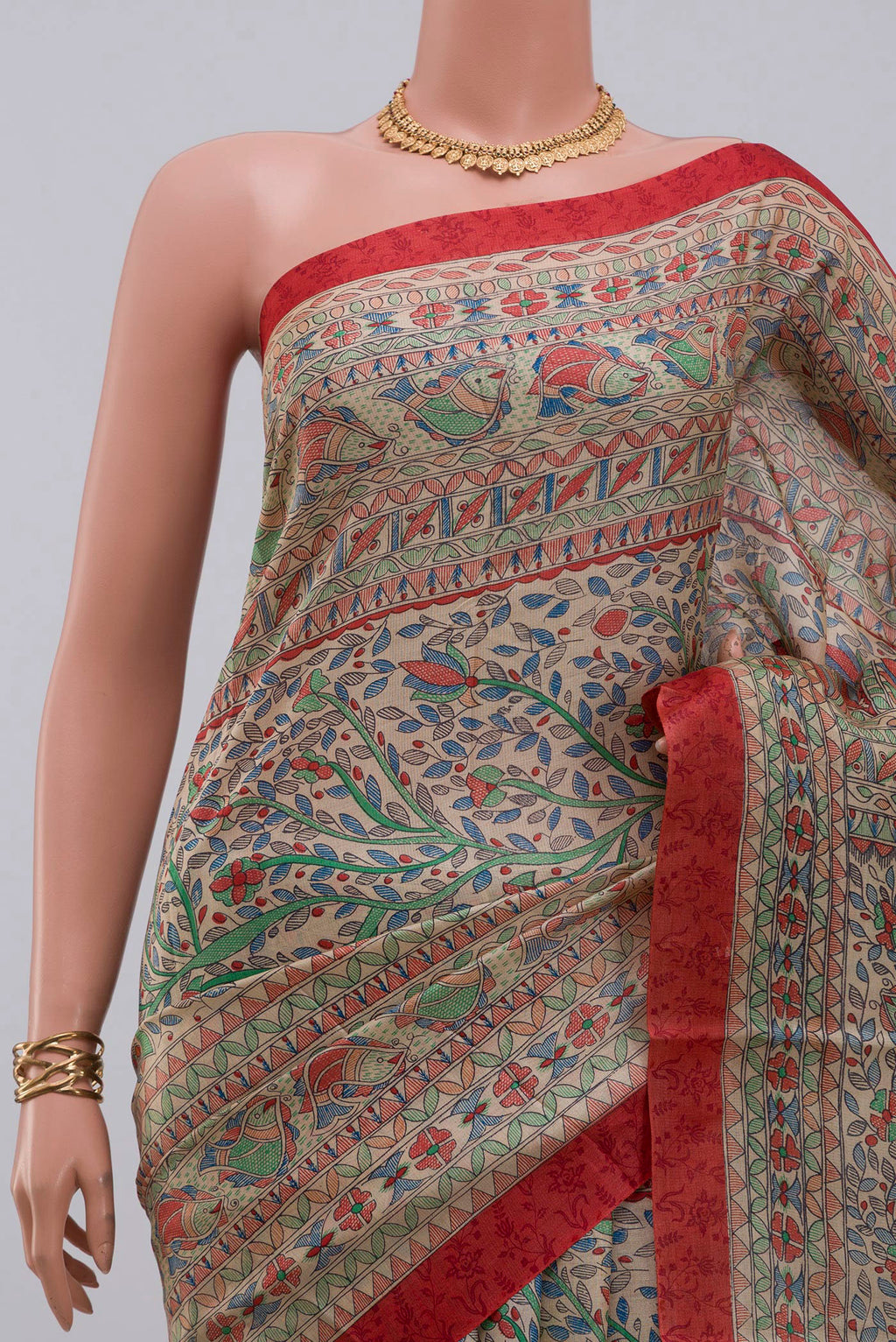 Border image of Cream Printed Silk Saree with Printed design on the body and Printed Border. 
