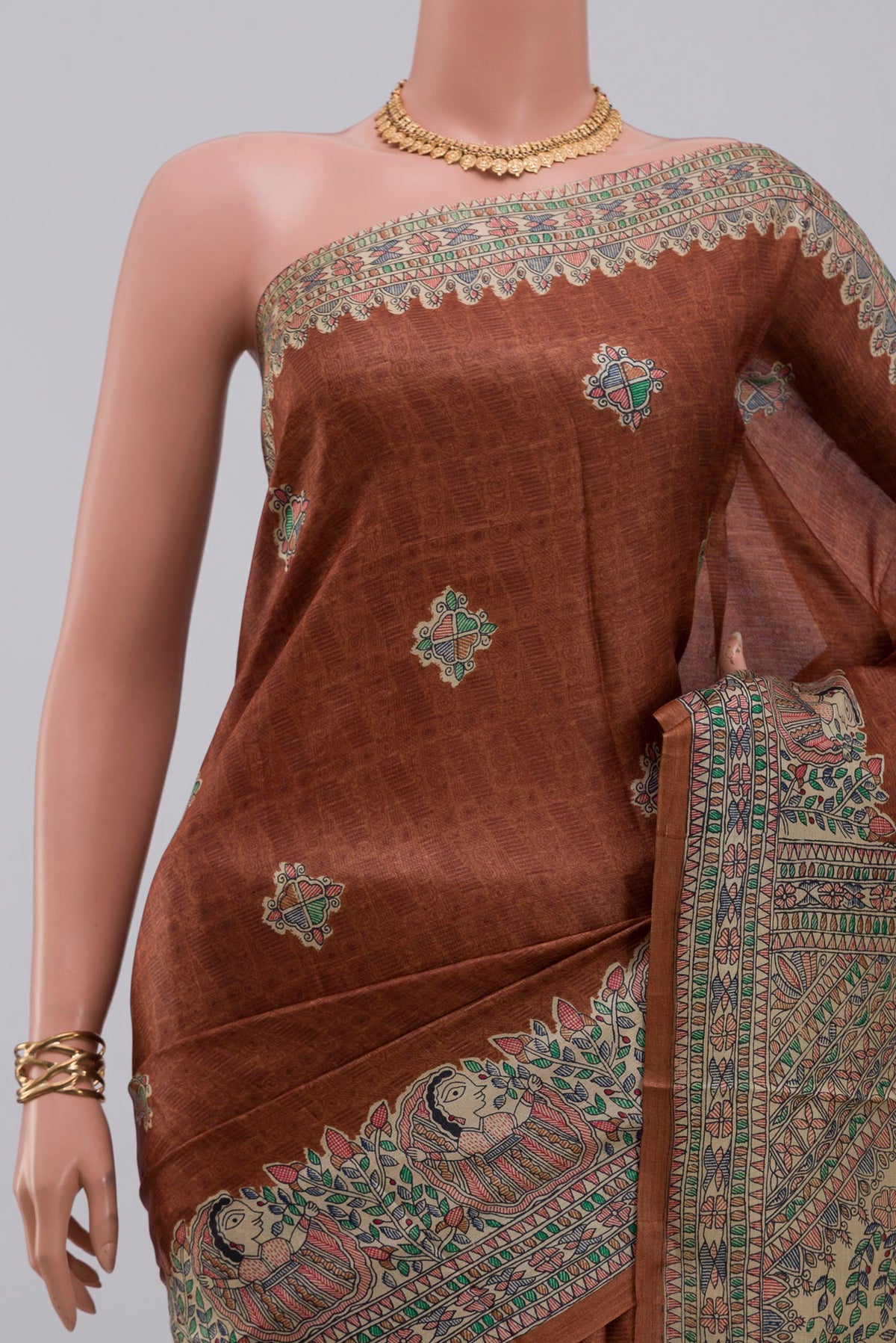 Border image of Brown Printed Silk Saree with Printed design on the body and Printed Border. 