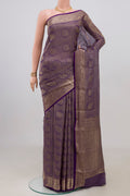 Violet Mysore Crepe Saree with Zari Brocade on the body and Zari Border.  displayed on a mannequin