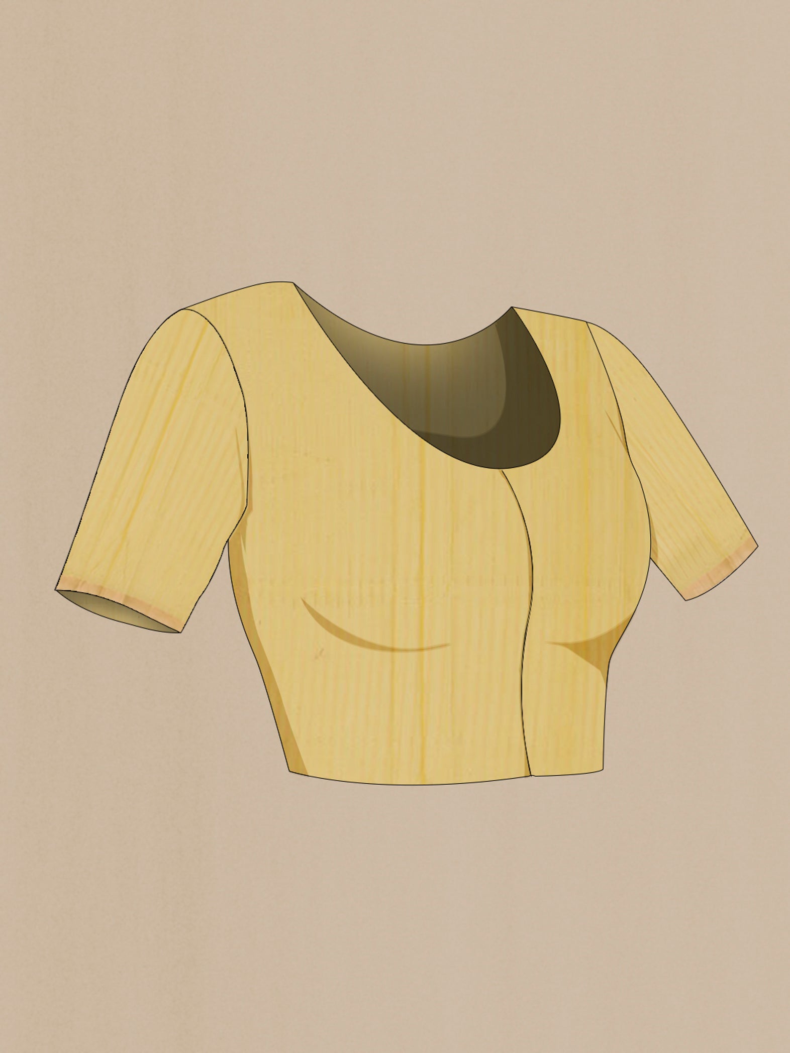 Close up image of the blouse of Lemon Yellow Kora Cotton Saree with Zari Butta on the body and Thin Zari Line. 