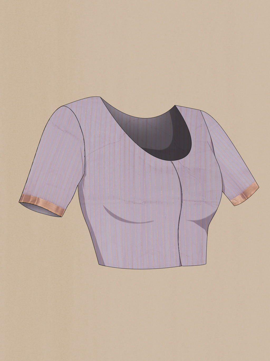 Close up image of the blouse of Lavender Banarasi Kora Cotton Saree with Zari Butta on the body and Zari Border. 