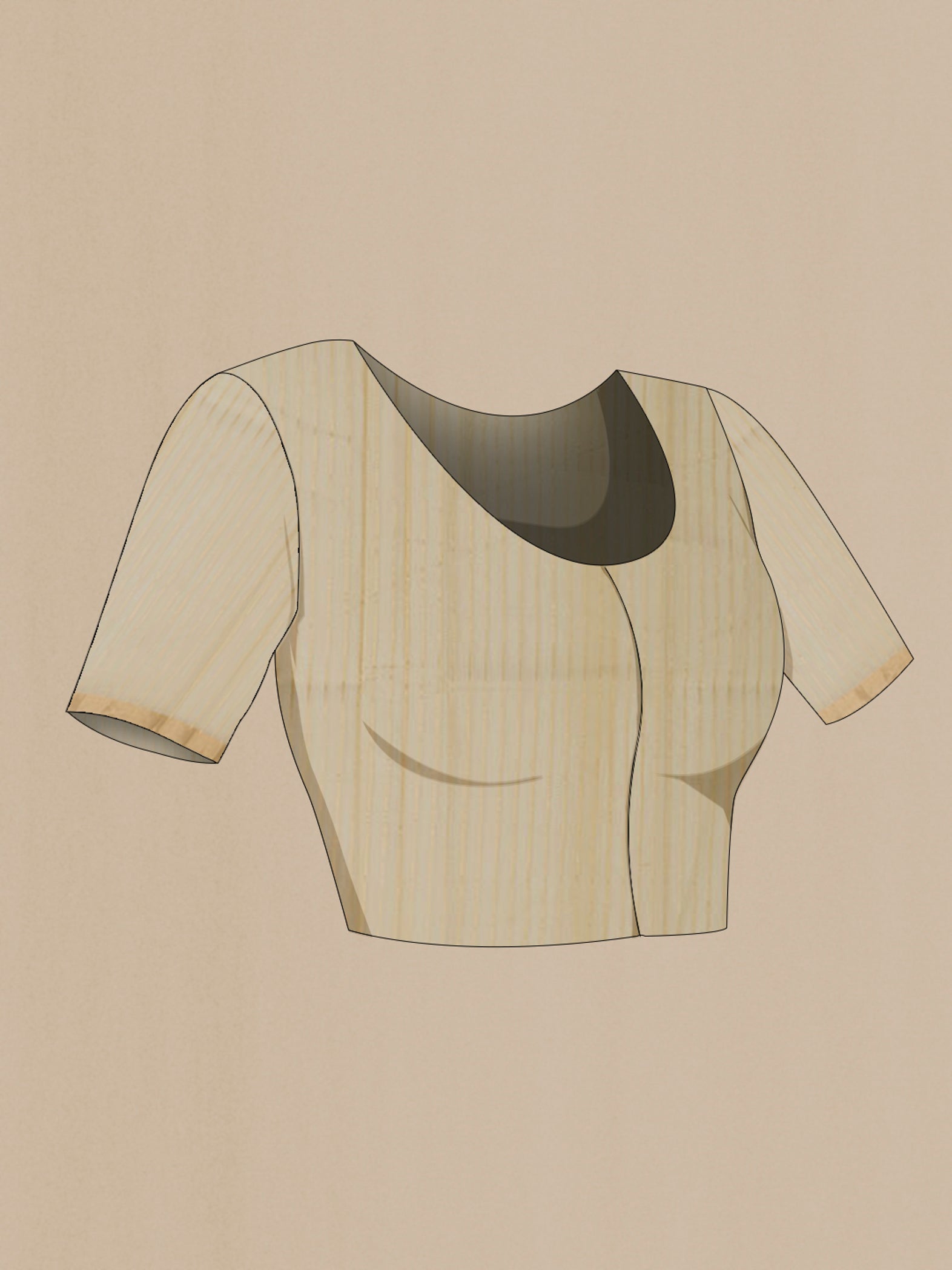 Close up image of the blouse of Cream Banarasi Kora Cotton Saree with Zari Butta on the body and Zari Border. 