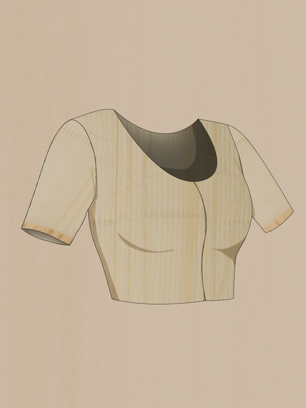 Close up image of the blouse of Cream Banarasi Kora Cotton Saree with Zari Butta on the body and Zari Border. 
