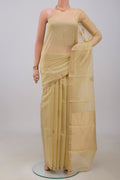 Cream Banarasi Kora Cotton Saree with Zari Butta on the body and Zari Border.  displayed on a mannequin