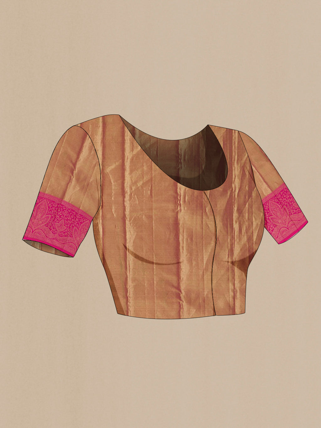 Close up image of the blouse of Golden Kanchipuram Silk Saree with Zari Brocade on the body and Fancy Border. 