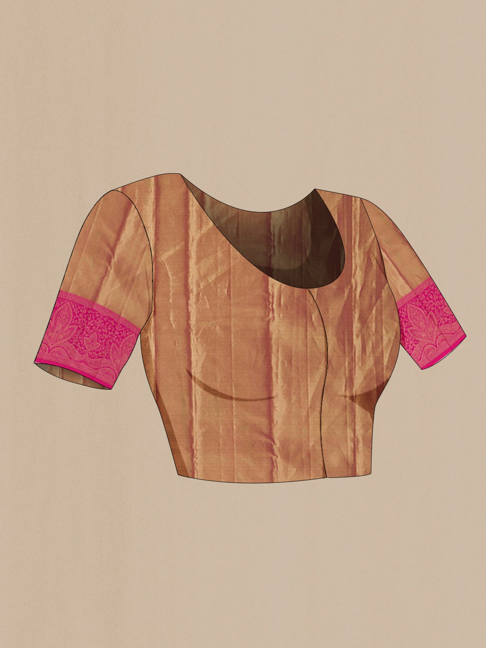 Close up image of the blouse of Golden Kanchipuram Silk Saree with Zari Brocade on the body and Fancy Border. 