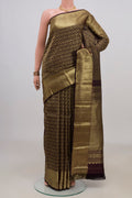 Pure Silk Coffee Brown Kanjivaram Saree with Zari Brocade on the body and Zari Border.  displayed on a mannequin
