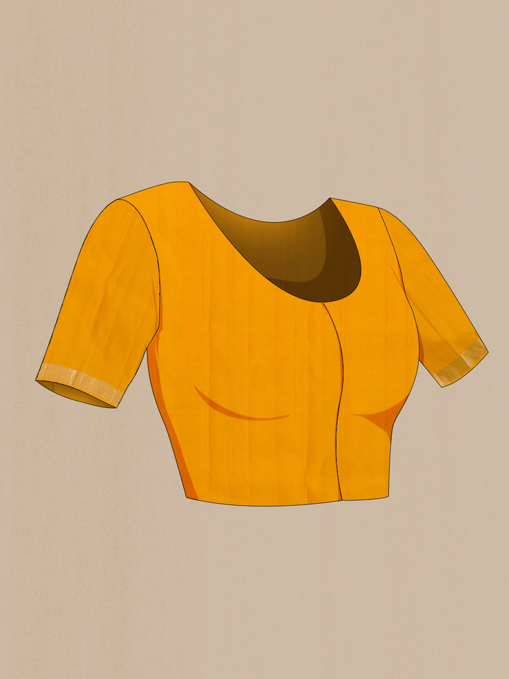 Close up image of the blouse of Yellow Kanjivaram Silk Saree with Zari Brocade on the body and Zari Border. 