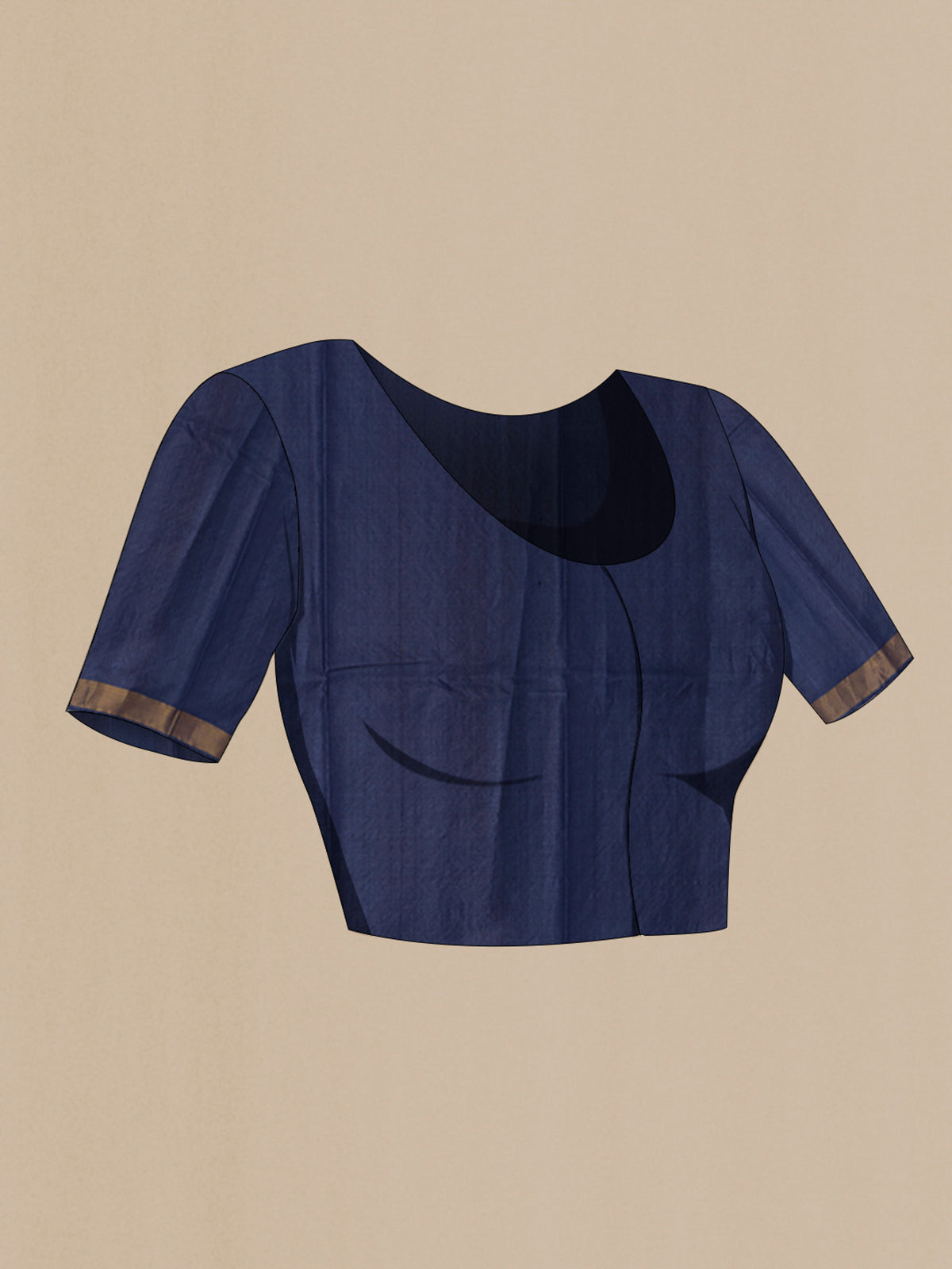 Close up image of the blouse of Blue Grey Tussar Silk Saree with Zari Butta on the body and Zari Border. 