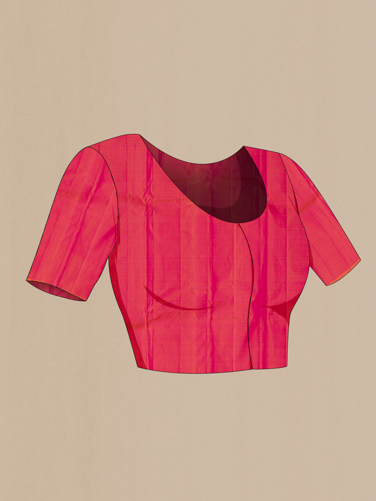 Close up image of the blouse of Pure Silk Magenta Kanchipuram Saree with Zari Butta on the body and Fancy Border. 