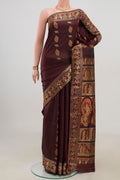 Coffee Brown Baluchari Silk Saree with Zari Butta on the body and Zari Border.  displayed on a mannequin