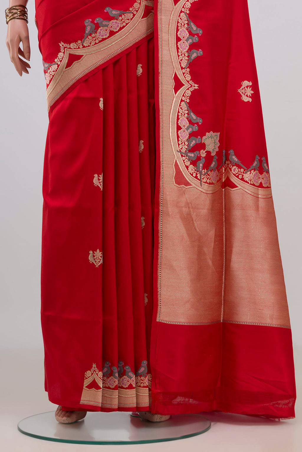 Pleats and pallu of Pure Silk Red Banarasi Saree with Zari Butta on the body and Fancy Border. 