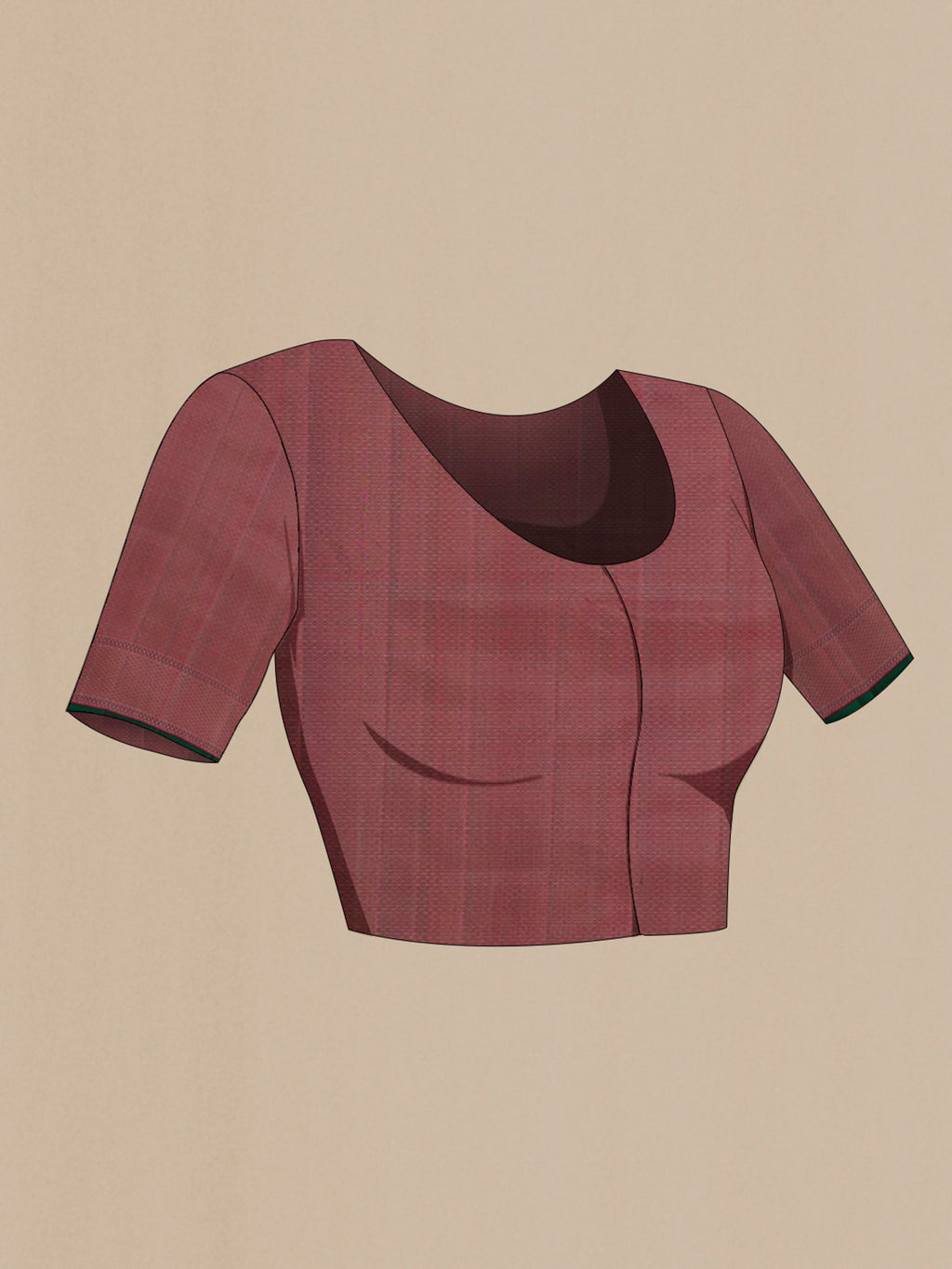 Close up image of the blouse of Maroon Kanchipuram Silk Saree with Jacquard design on the body and Thread Border. 