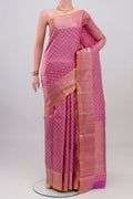 Lavender Kanchipuram Silk Saree with Jacquard design on the body and Thread Border.  displayed on a mannequin